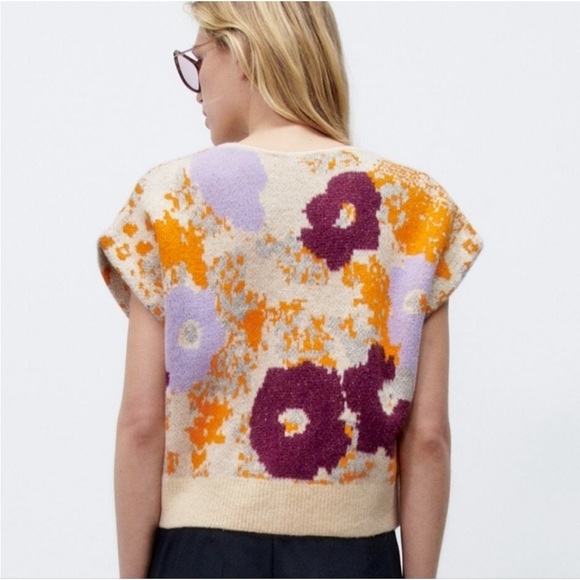 Zara Floral Jacquard Oversized Sweater Vest - Picture 4 of 10